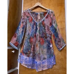 Aratta Silent Journey Silk Blouse Tunic Floral Romantic Bohemian Size M Boho